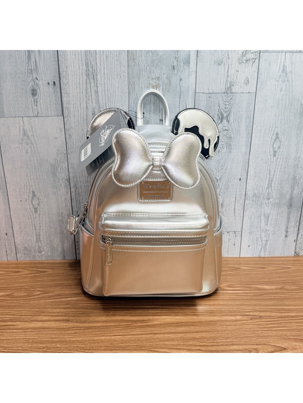 Disney Parks Loungefly Disney100 Minnie Mouse Platinum Silver Drip Mini Backpack